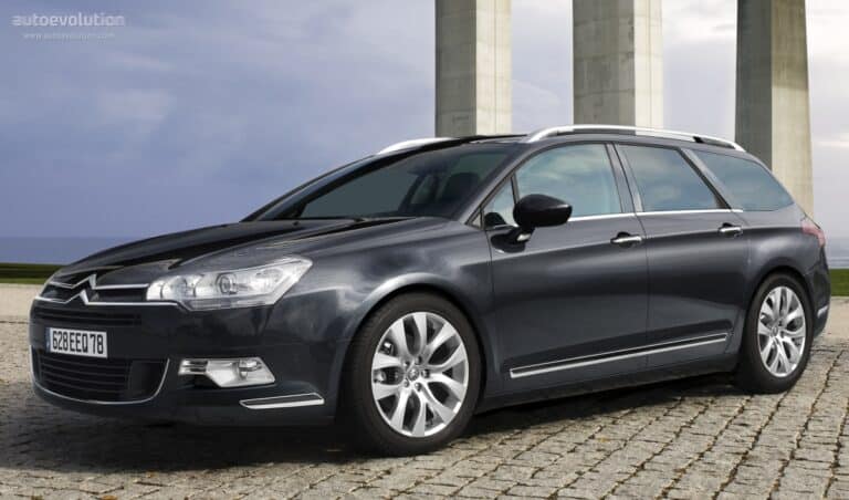 Citroën C5 HDi garée avec un paysage en arrière-plan