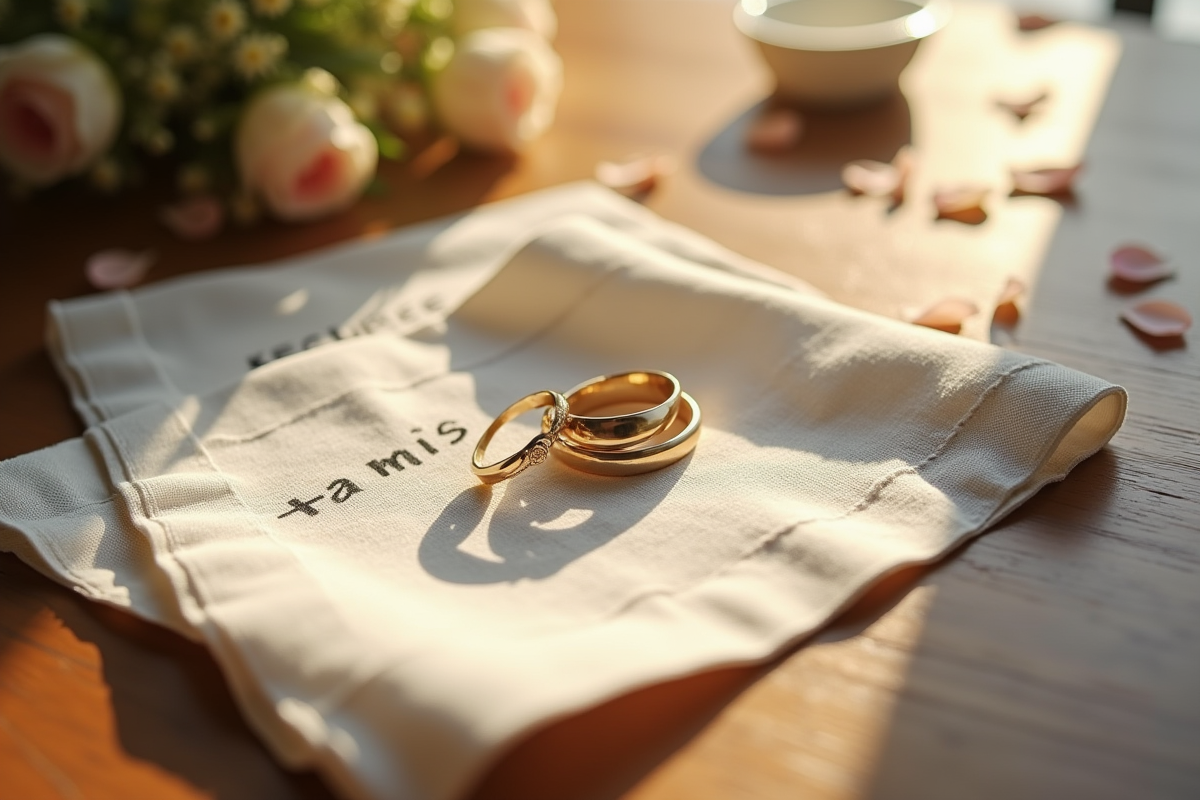 Alliances de mariage sur napkin avec notes d