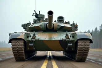 Char Leopard 2A en extérieur sur un champ de gravier