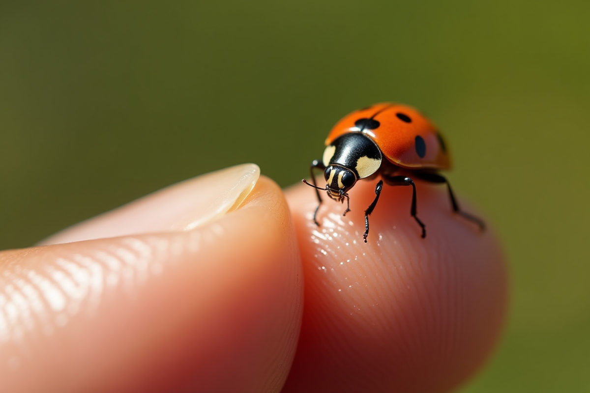 Coccinelle venimeuse sur le doigt en extérieur