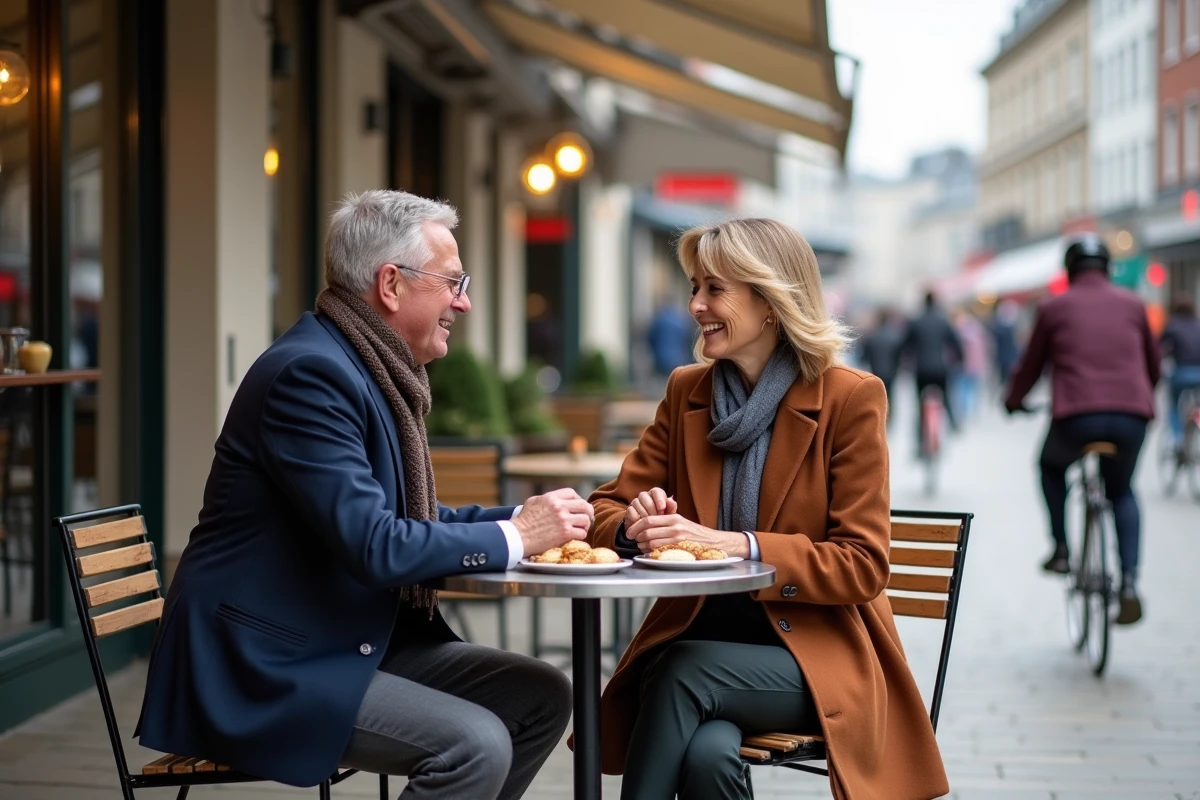 Couple partageant pâtisseries au café près de Lille Europe