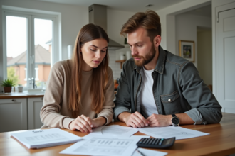 Jeune couple analysant des documents de prêt immobilier