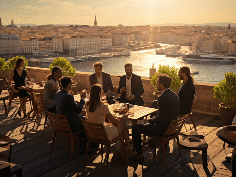 Vue panoramique du port de Marseille avec des bateaux et des bâtiments historiques