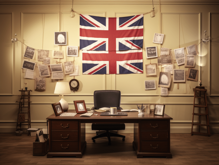 Slogan Keep Calm and Carry On sur fond historique britannique