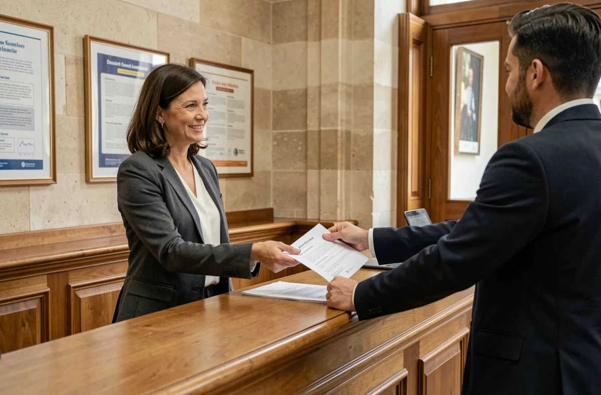 Employeur remettant un document officiel sur les obligations des jours fériés en Moselle