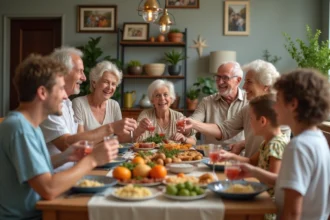 Famille multigenerational autour d'un dîner convivial