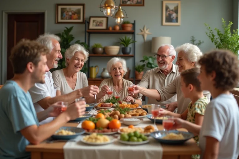 Famille multigenerational autour d'un dîner convivial