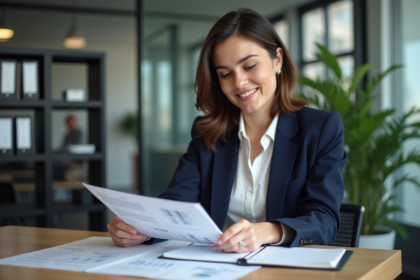 Jeune femme d'affaires en réunion dans un bureau moderne