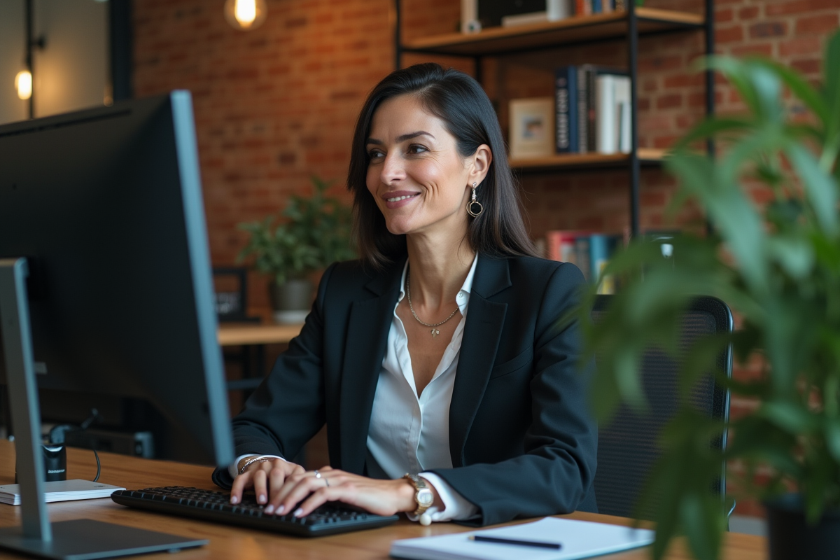 Femme entrepreneure fintech travaillant sur son ordinateur portable