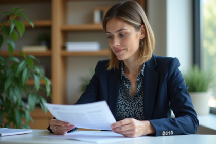 Femme professionnelle en réunion d'investissement ETF