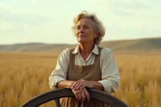 Femme pionniere dans la prairie dorée au XIXe siècle