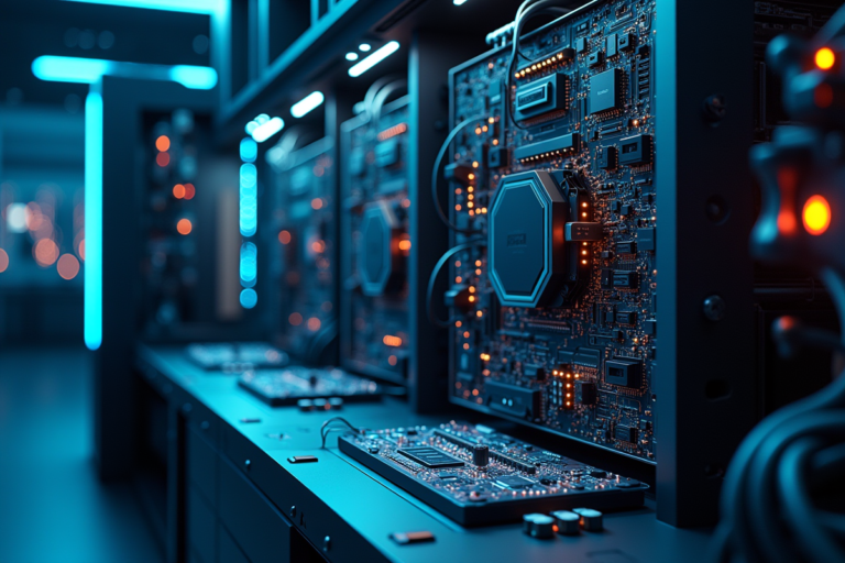 Ordinateur quantique avec des qubits illustrant la technologie avancée