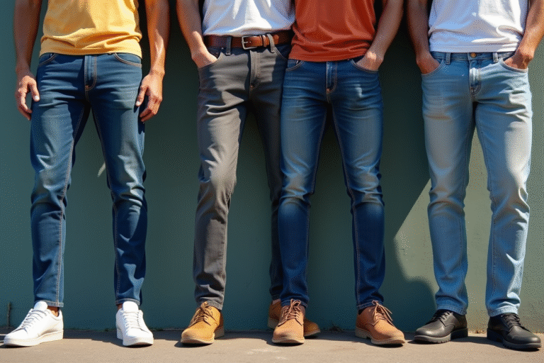 Différentes couleurs de jeans pour hommes sur un présentoir