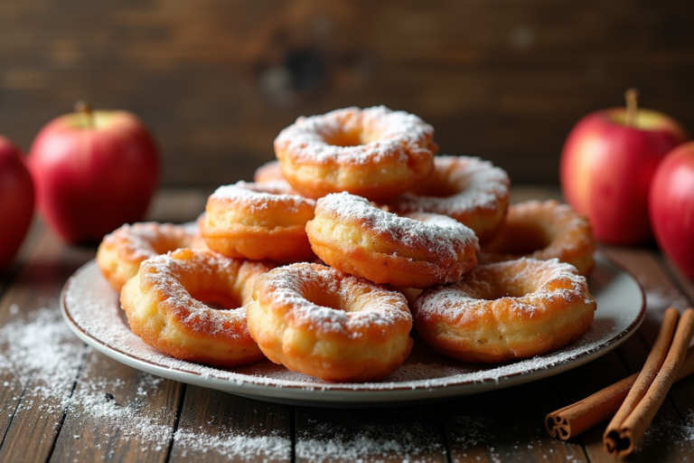 Beignets aux pommes légers avec une touche de cannelle et sucre