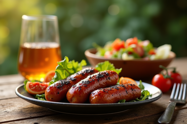 Merguez grillée sur un barbecue avec des épices et légumes