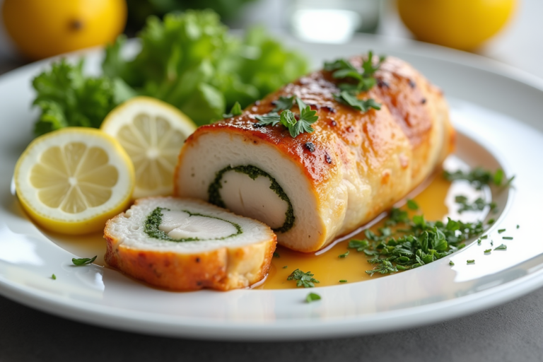 Paupiettes de poulet dorées et savoureuses prêtes à être servies