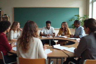 Groupe d'adultes en classe moderne participative