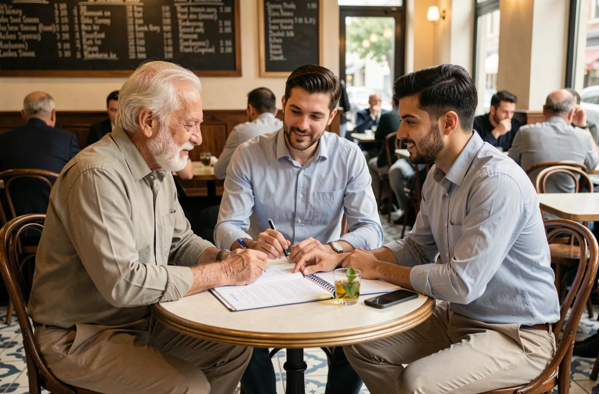 Groupe d'hommes musulmans organisant leur journée autour des horaires de prières dans un café à Argenteuil