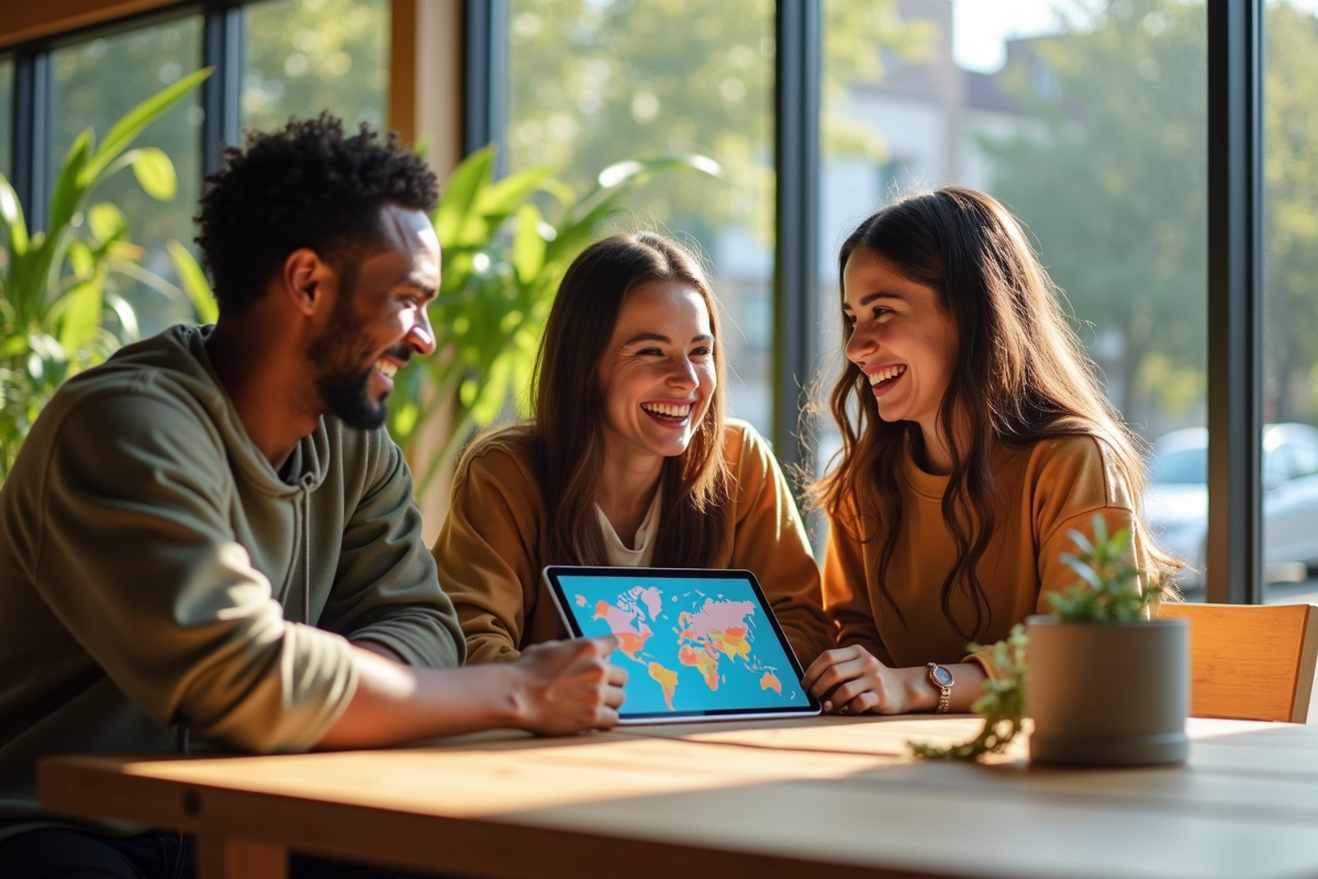 Jeunes adultes souriants autour d