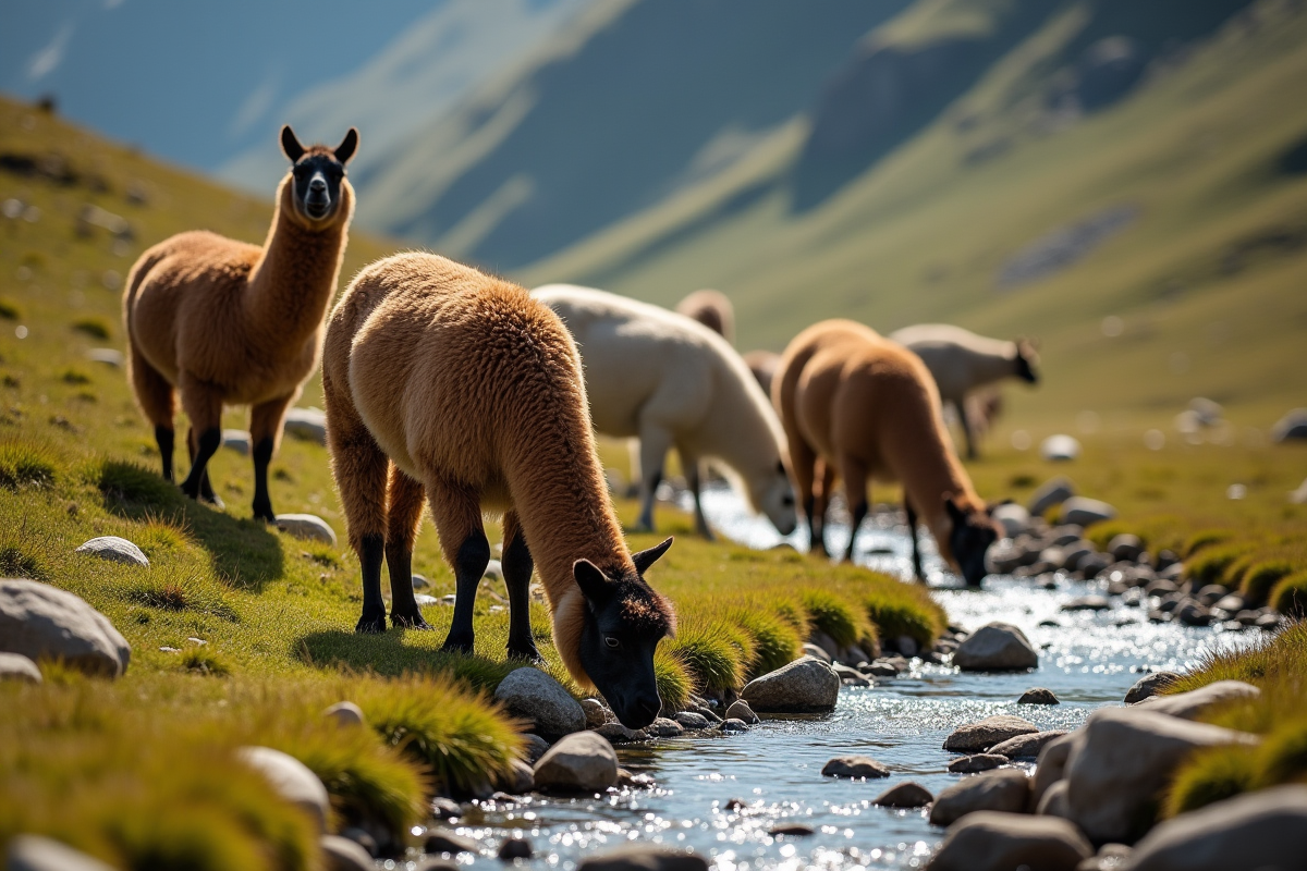 Petite harde de lamas près d