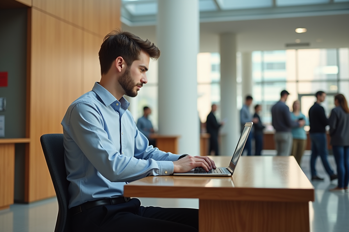 Jeune agent municipal travaillant sur ordinateur