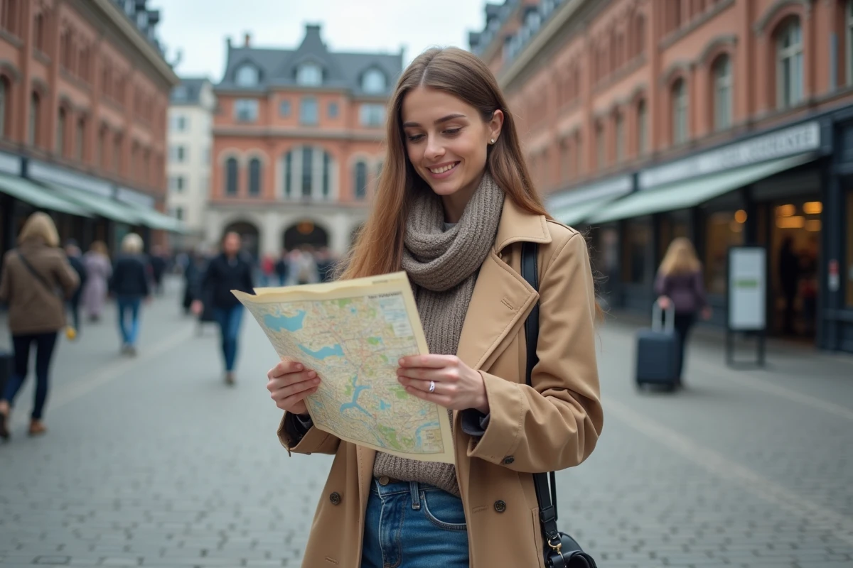Jeune femme avec trench à Lille Flandres en ville