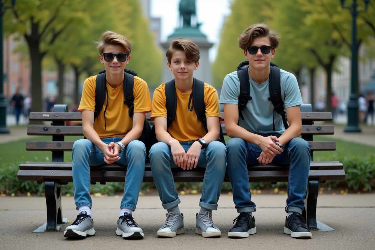 Jeunes avec accessoires dans un parc urbain en été