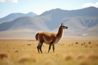 Lama seul dans la plaine andine en plein jour