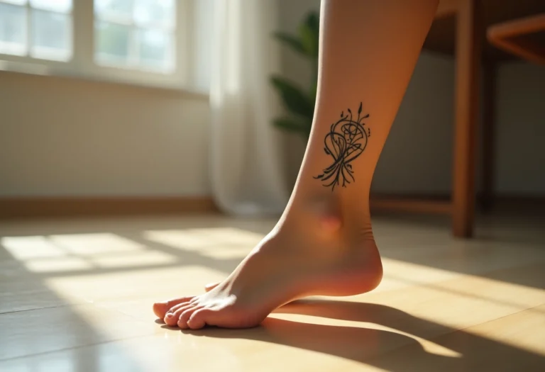 Tatouage arabesque délicat sur la cheville d'une femme