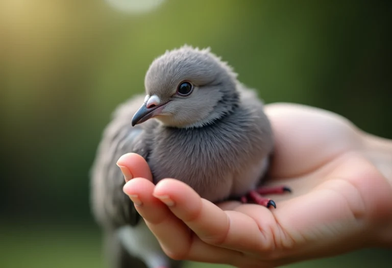 Bébé pigeon tombé du nid nécessitant des soins attentifs