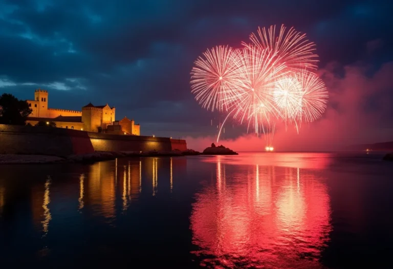 Feu d'artifice illuminant le ciel d'Aigues-Mortes en été 2024