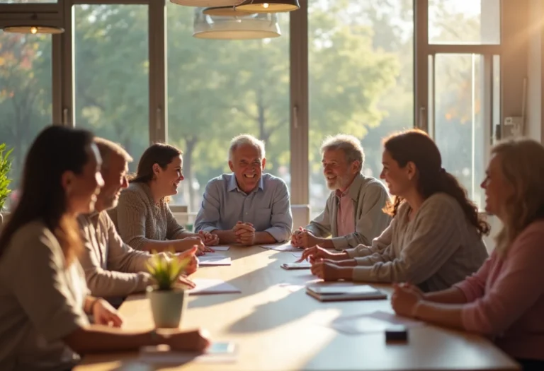 Groupe diversifié échangeant des idées lors d'une réunion collaborative