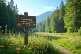 Panneau en bois indiquant la limite d'une reserve naturelle verte