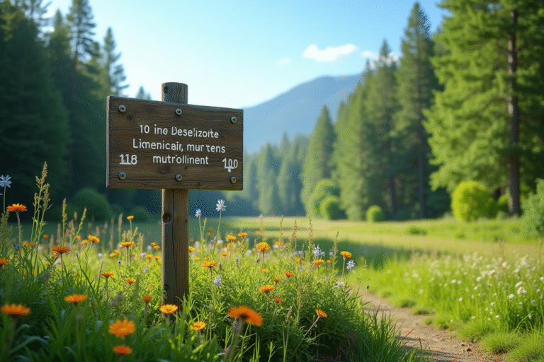 Panneau en bois indiquant la limite d'une reserve naturelle verte
