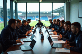 Équipe de Reims en réunion stratégie de transfert