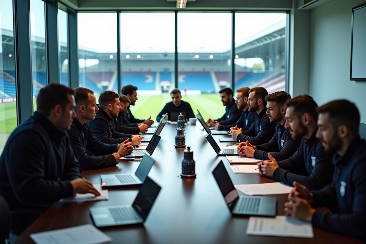Équipe de Reims en réunion stratégie de transfert
