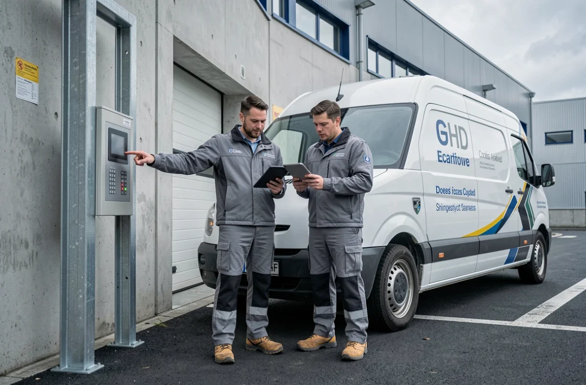Techniciens SMD en intervention sur un système de contrôle d'accès en Mayenne
