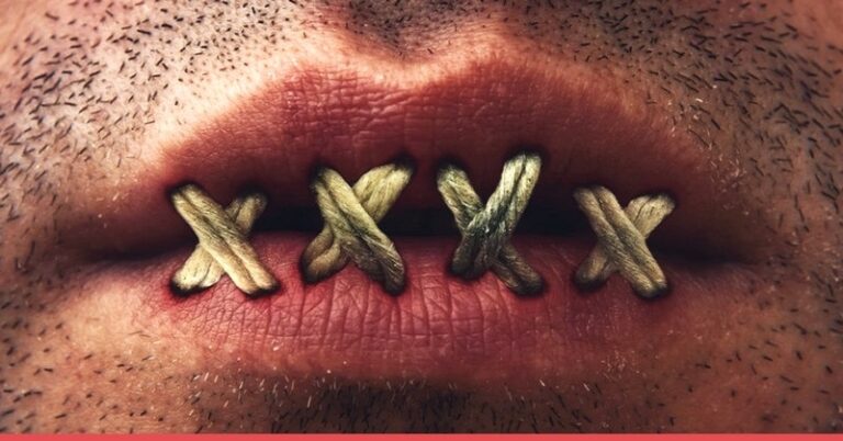 Bouche cousue symbolisant le mensonge par omission dans les relations